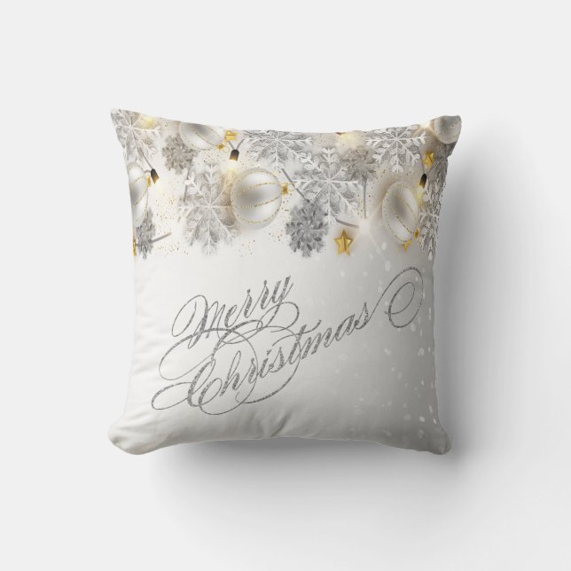 Almofada Bolinhas de Natal,Flocos de Neve,Luzes, Feliz Nata (Frente)