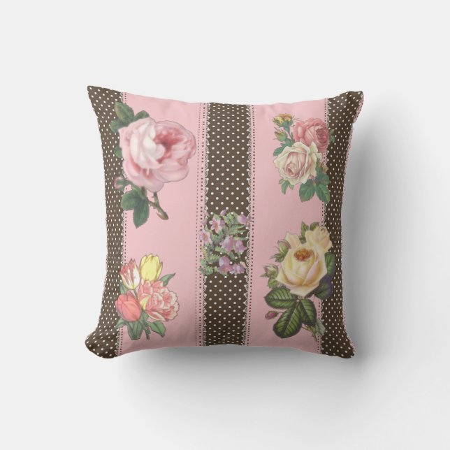 Almofada Bolinhas Floral Cor-de-rosa Travesseiro Versável (Frente)