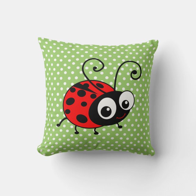 Almofada Bolinhas Ladybug  Verde e Vermelho Cushion (Frente)
