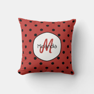 Almofada Bolinhas Name e Monograma do Black Red Ladybug