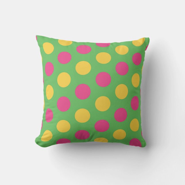 Almofada Bolinhas no Verde limão rosa-quente e amarelo (Frente)