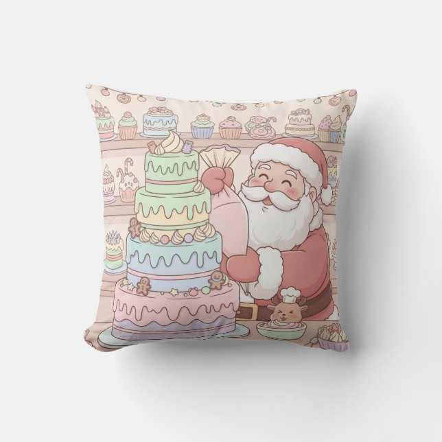 Almofada Bolo da Loja de Doces do Papai Noel em aquarela pa (Frente)