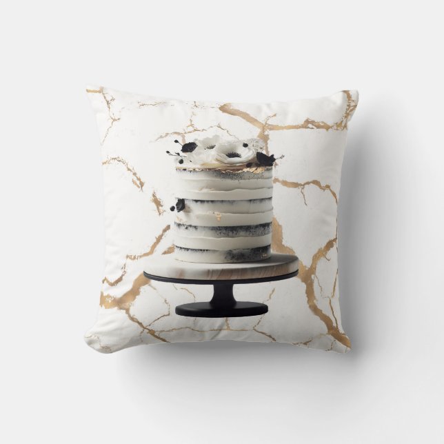 Almofada Bolo De Andares Floral Preto E Dourado Festa De No (Frente)