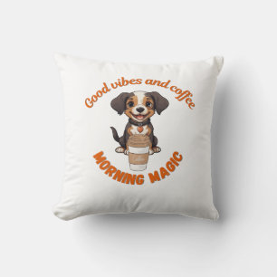 Almofada Bom dia: boas vibrações e café - Cachorro digital