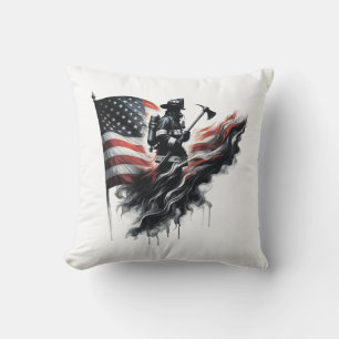Almofada Bombeiro americano. Bandeira dos Estados Unidos.