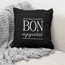 Almofada BON APPETIT Citação de Tipografia de Cozinha Preta