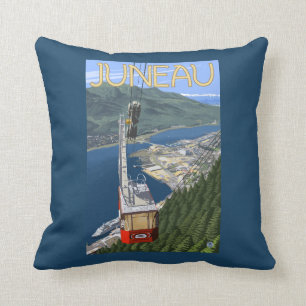 Almofada Bonde sobre poster das viagens vintage de Juneau,