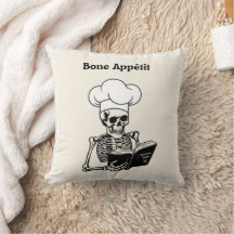 Bone Appétit Halloween Skeleton Chef Travesseiro
