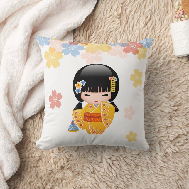 Almofada Boneca Kokeshi de Verão - Garota Geisha com Quimon (Cobertor)