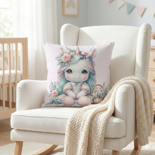 Almofada Boneca Pastel Kawaii Unicórnio com Cesto de Flores