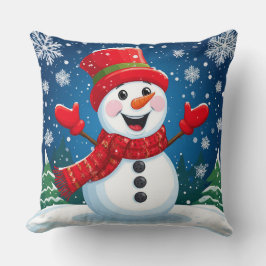 Almofada Boneco de Neve Alegre com Cachecol e Chapéu Vermel