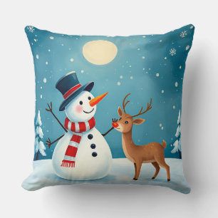 Almofada Boneco de Neve Alegre e Rena