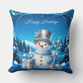 Almofada Boneco de Neve Alegre em uma Floresta Nevada