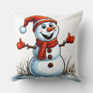 Almofada Boneco de Neve Alegre Vestido com Chapéu de Invern