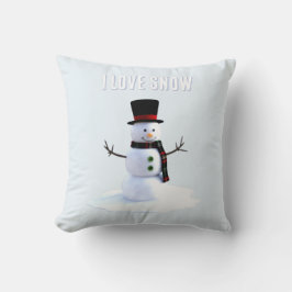 Almofada Boneco de neve com chapéu e cachecol. Eu Amo Neve
