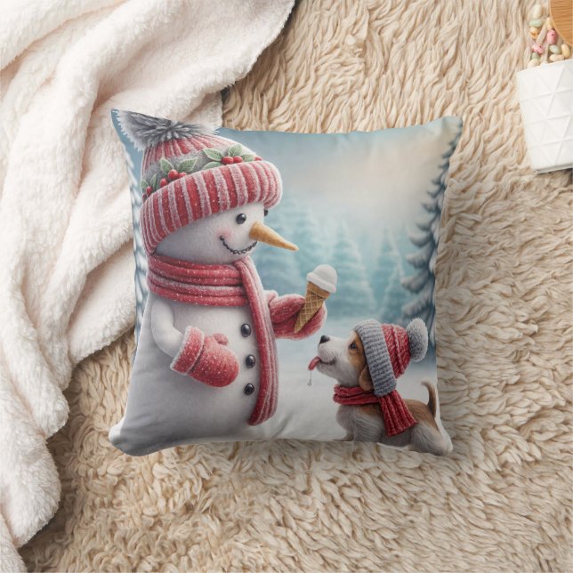 Almofada Boneco de Neve de Natal Com Cachorro (Cobertor)