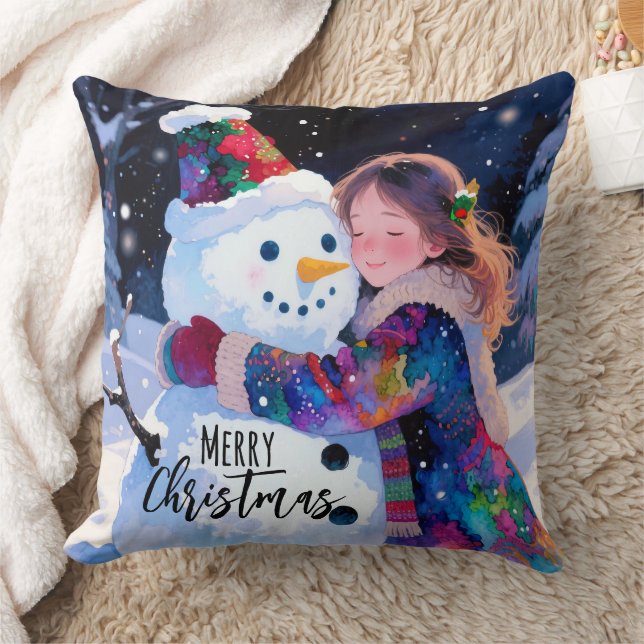 Almofada Boneco de Neve de Natal e uma Menina (Cobertor)