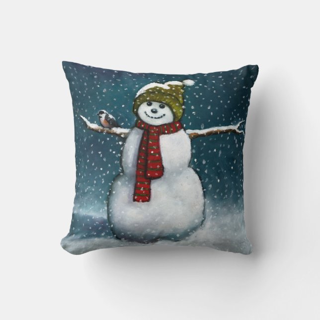 Almofada Boneco de neve de sorriso na neve: Chickadee: Arte (Frente)