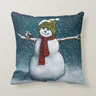 Almofada Boneco de neve de sorriso na neve: Chickadee: Arte