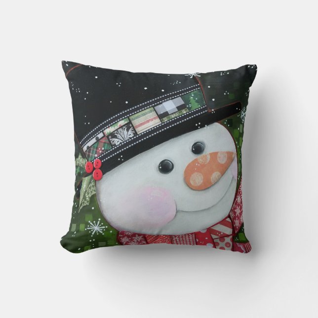 Almofada Boneco de neve dos retalhos 16"" travesseiro (Frente)