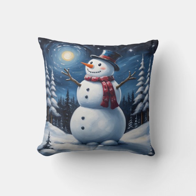 Almofada Boneco de neve feliz no natal (Frente)