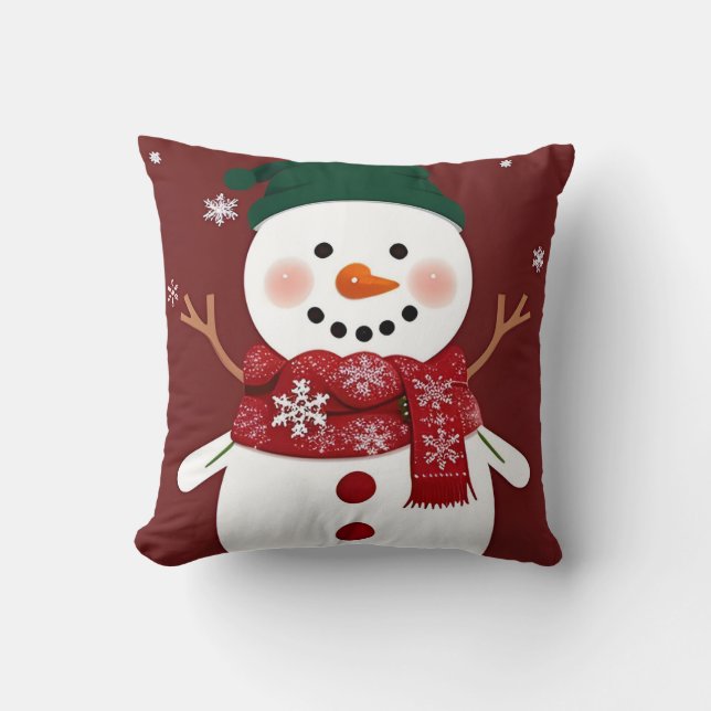 Almofada Boneco de Neve Fofo com Cachecol Vermelho (Frente)