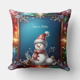 Almofada Boneco de Neve Fofo em Moldura de Vidro Colorido