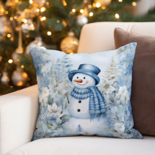 Almofada Boneco de Neve Inverno Neve Chapéu Azul Cachecol