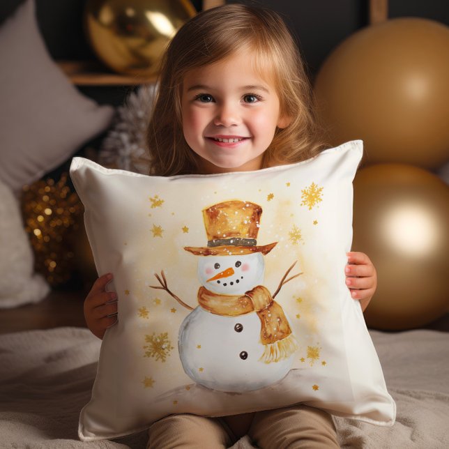 Almofada Boneco de Neve Inverno Neve Ouro Branco (Gold and white snowman Christmas pillow)
