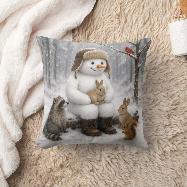 Almofada Boneco de Neve no Bosque de Inverno com Amigos Ani (Cobertor)