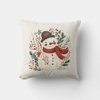 Almofada Boneco de Neve Retro com Chapéu Verde e Cachecol V