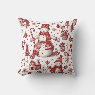 Almofada Boneco de Neve Vermelho Padrão de Inverno Toile