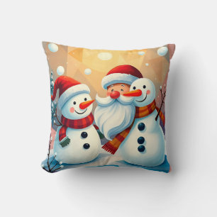 Almofada Bonecos de Neve Festivos e Papai Noel se Divertind