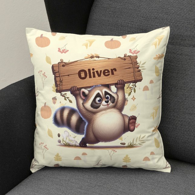 Almofada Bonita Chubby Raccoon com Placa de Nome de Madeira (Criador carregado)