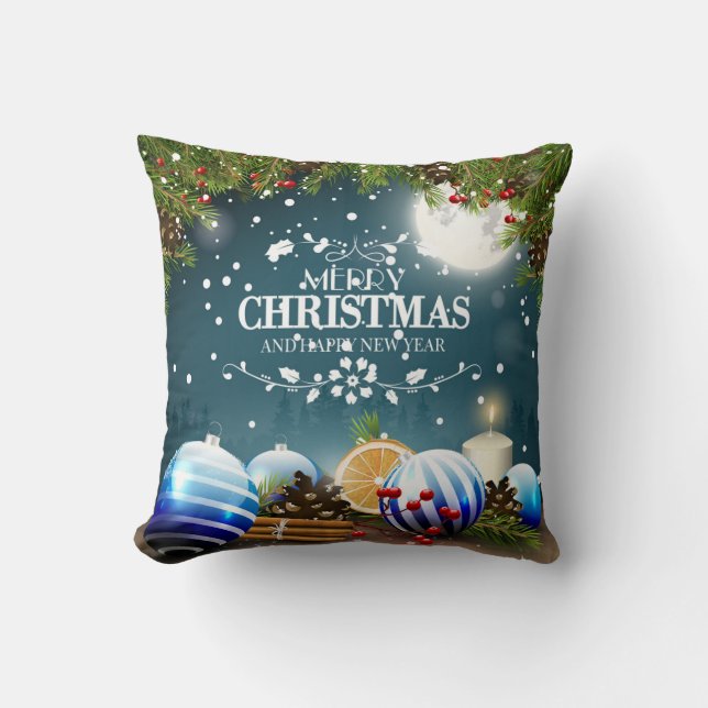 Almofada Bonita Design de Natal com galhos de neve (Frente)