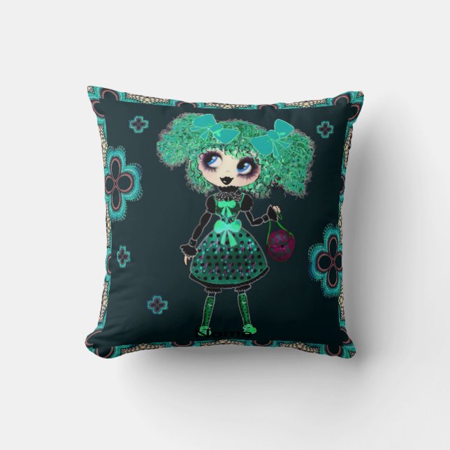 Almofada Bonita Emerald Girl Kawaii PinkyP por LeahG (Frente)