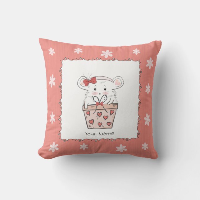 Almofada Bonita Garota Rosa-de-Hamster (Frente)