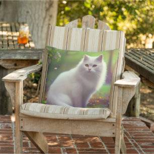 Almofada Bonita Gato Branco Fluffy