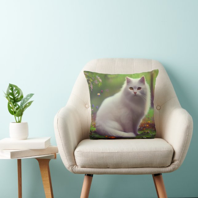 Almofada Bonita Gato Branco Fluffy (Cadeira)