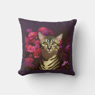 Almofada Bonita Gato de Mau Egípcio em Jardim Noturno