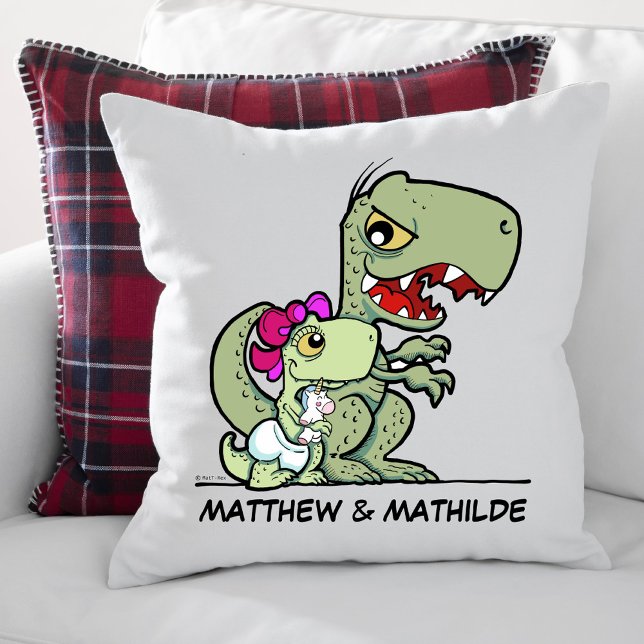 Almofada Bonita Irmã T-Rex Nome do Dinossauro (Cute Fun Little Sister T-Rex Dinosaur Name Throw Pillow)