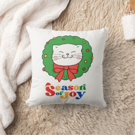Almofada Bonita Kawaii Cat Wreath Season of Joy