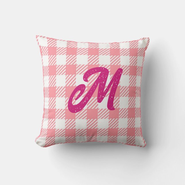Almofada Bonita Menina Moderna Gingham Xadrez Rosa Quente M (Frente)