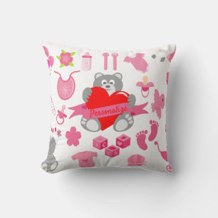 Almofada Bonita Menina Rosa Rosa, Urso Rosa, Personalizada