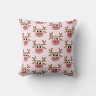 Almofada Bonita Reindeer Cartoon Padrão de Natal Girly Pink