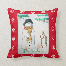 Almofada bonitinho a sorrir no natal da cena da neve