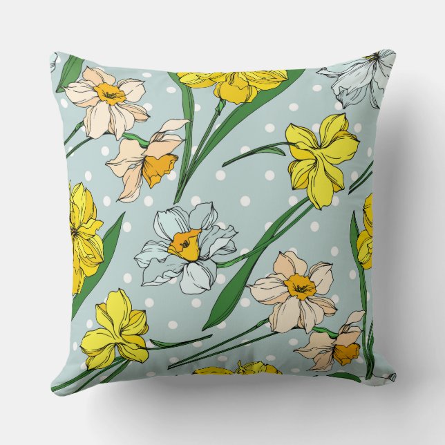 Almofada Bonito céu azul bolinhas retrato floral fofo (Verso)