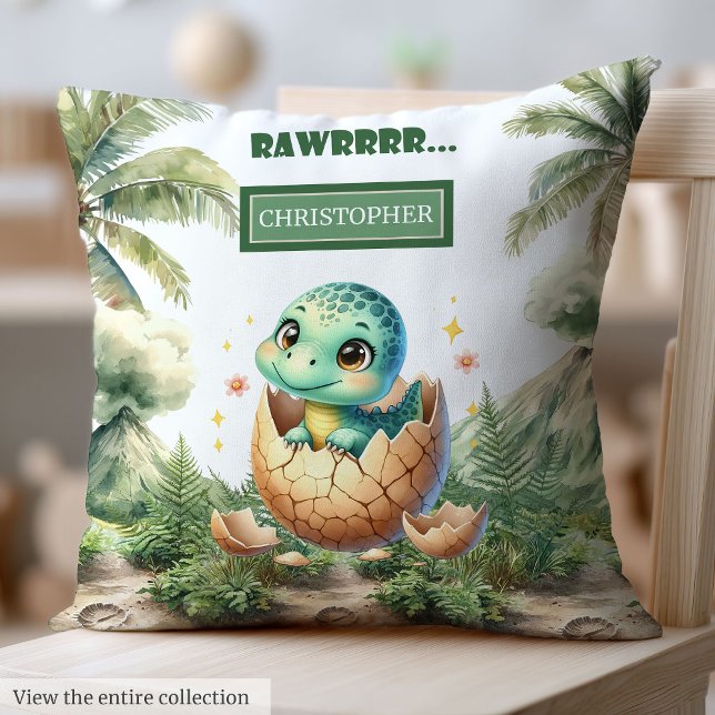 Almofada Bonito Chapéu Em Breve Dinossauro Personalizado (Lovely Hatching Soon Baby Dinosaur Personalized Throw Pillow)