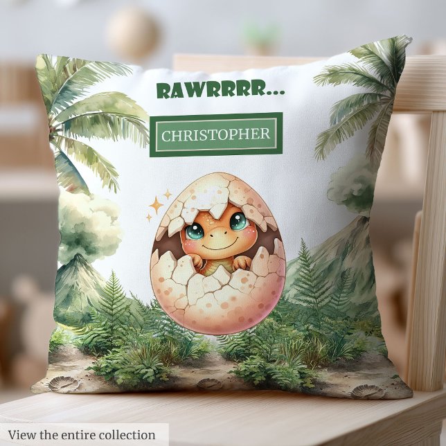 Almofada Bonito Chapéu Em Breve Dinossauro Personalizado Pr (Cute Hatching Soon Baby Dinosaur Personalized Gift Throw Pillow)