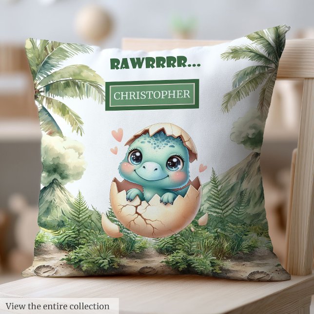 Almofada Bonito Chapéu Em Breve Dinossauro Travesseiro De A (Cute Hatching Soon Baby Dinosaur Watercolor Pillow)